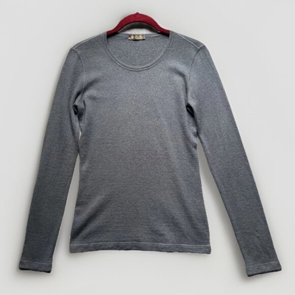 Loro Piana Cashmere Sweater Gray Fitted Long Sleeve Sz 42 Basic Italy Chic - Picture 1 of 3